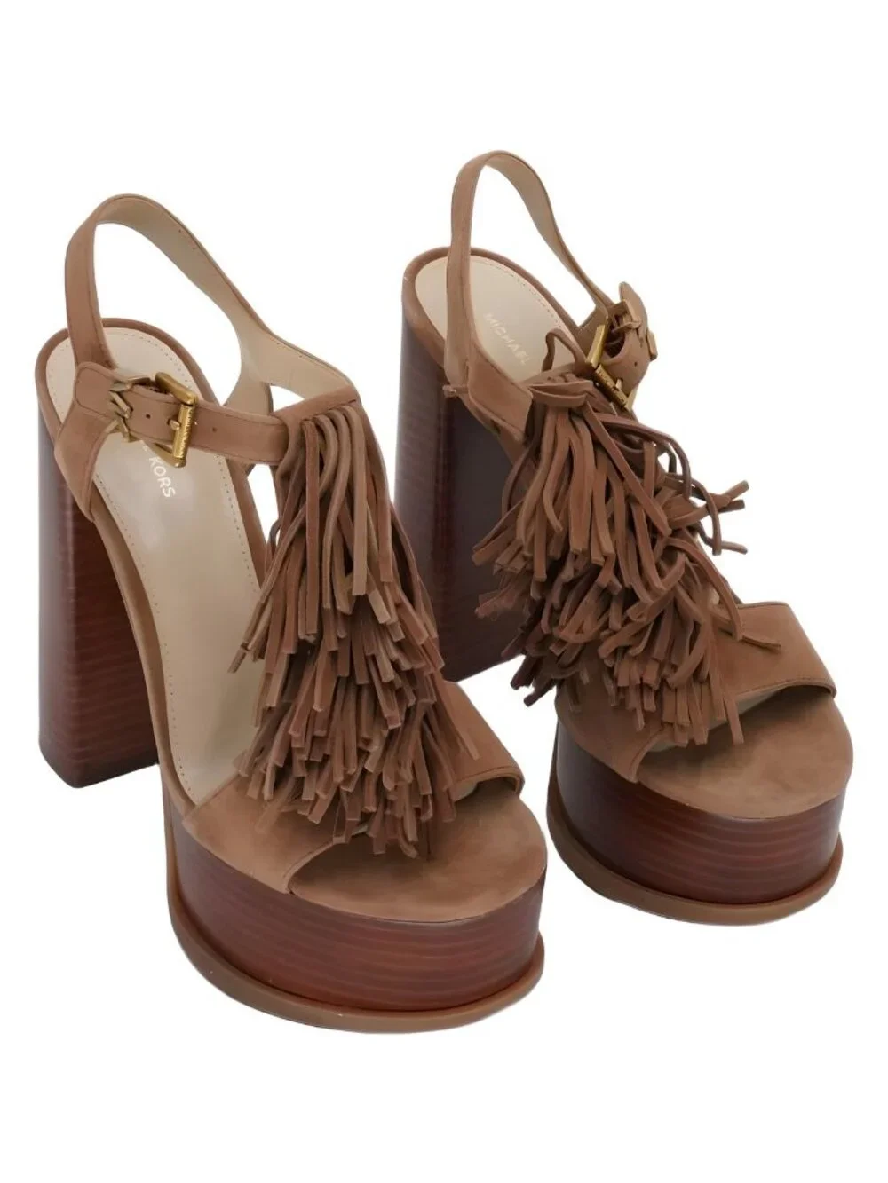 Michael Kors Womens Indra Platform Sandal 5 Inch Block Heel Luggage Brown Sz 7M